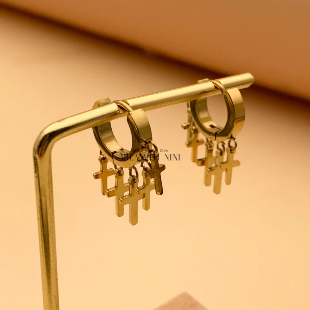 OAP7772-Croce -Orecchini a Cerchio in Acciaio - OAP7772-Croce -Orecchini a Cerchio in Acciaio