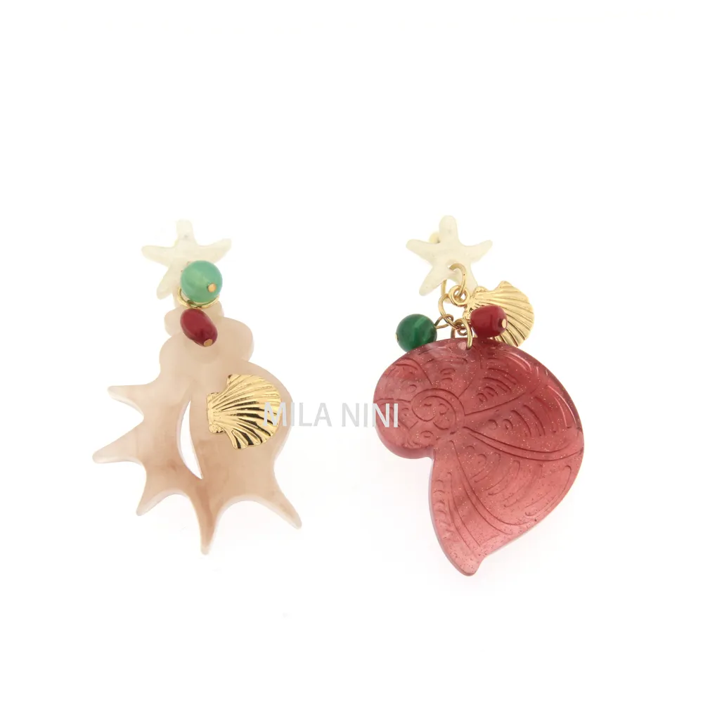 OMM3072-Conchiglia mix-Orecchini in resina - OMM-10514