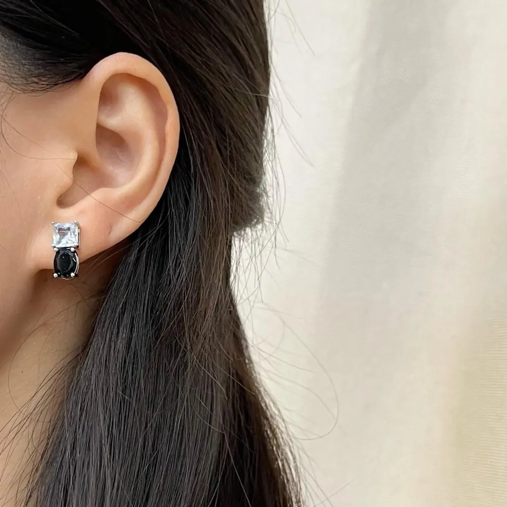 Quadrato e Tondo -Orecchini con Zirconia - OMZ-103-AA738E