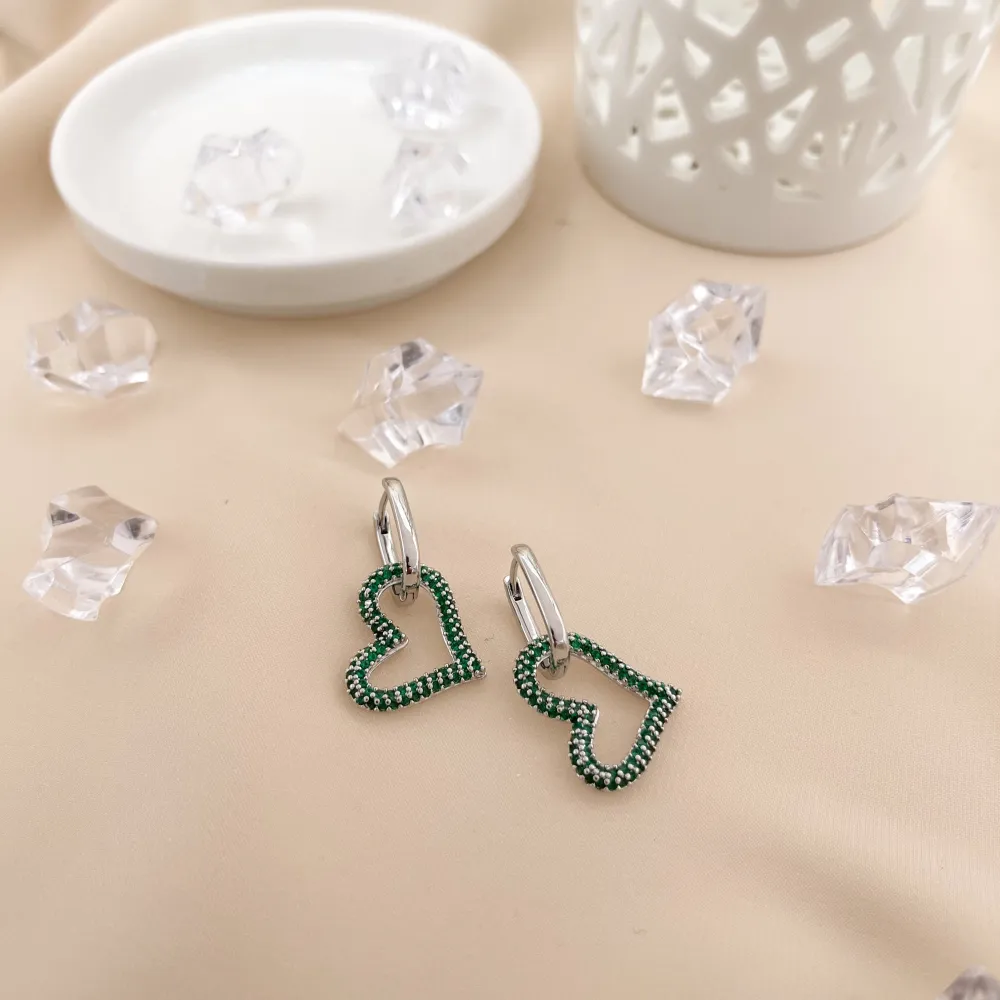 OMZ7385-Cuore Pendente- Orecchini con Zircone - OMZ7385-Cuore Pendente- Orecchini con Zircone