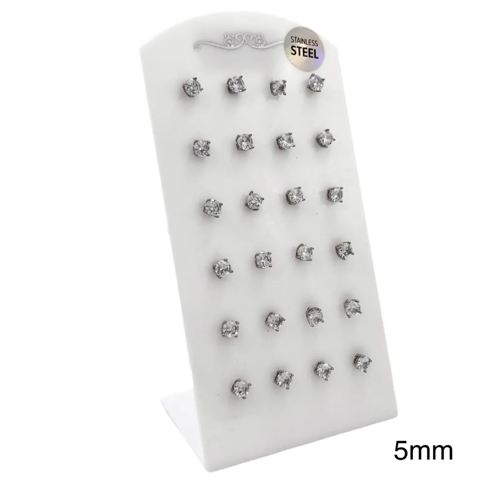 Punto Luce 5mm 4 Griffe -12 Paia Orecchini in Acciaio - OPA-103-AA246E 5mm