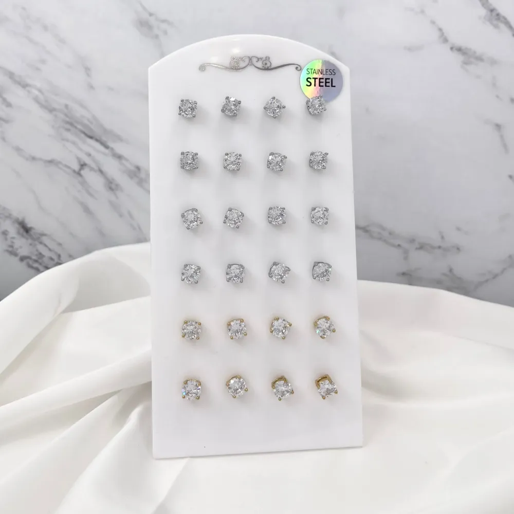 Punto Luce 6mm 4 Griffe -12 Paia Orecchini in Acciaio - OPA-103-AA246E 6mm