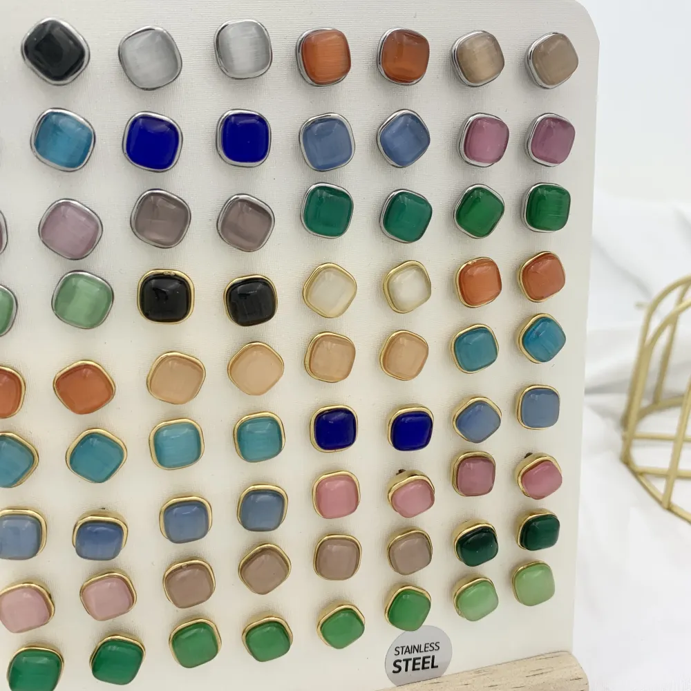 Pietra Quadrata-36Paia Orecchini a Lobo in Acciaio - OPA-103-AA2572E