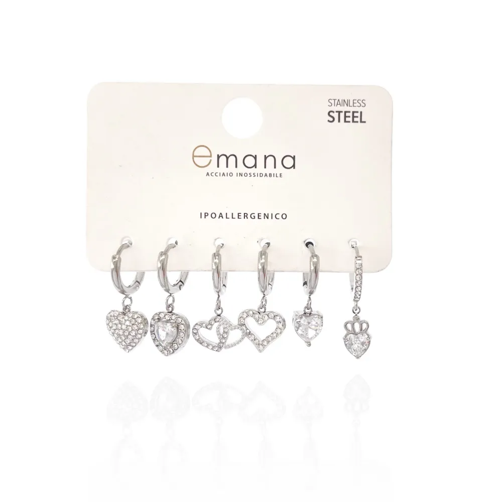 Cuore -Set 6pz Orecchini in Acciaio - OPA-103-AA3336E