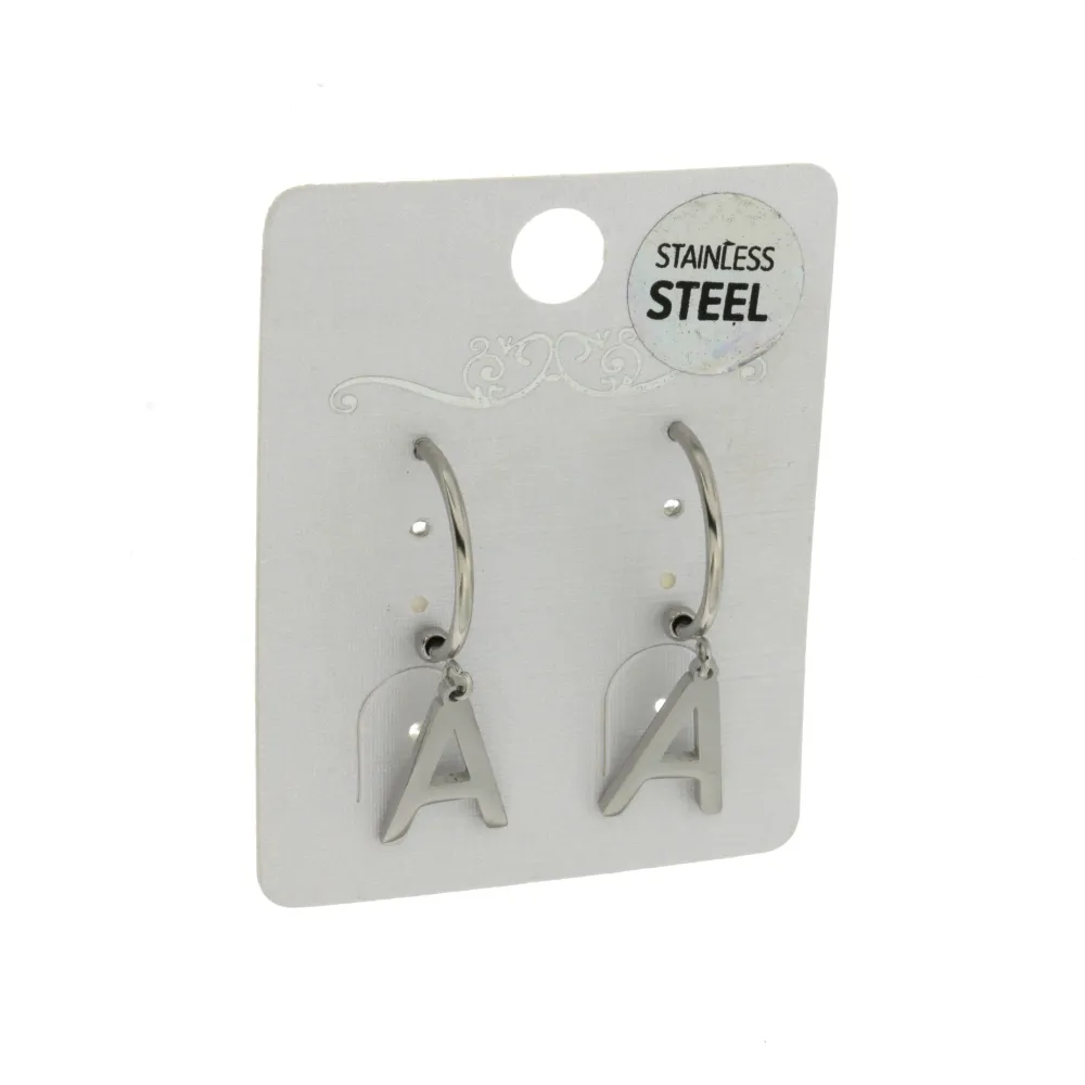 OPA5016-Iniziale- 12 Paia Orecchini a Cerchio in Acciaio - OPA413-150-Iniziale- 12 Paia Orecchini a Cerchio in Acciaio