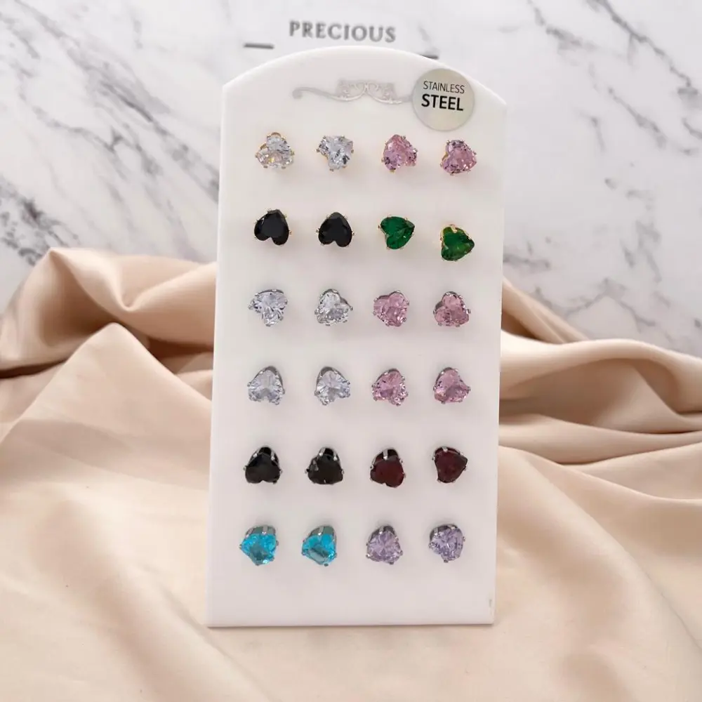 Cuore Grande con  Zirconia-12 Paia Orecchini in Acciaio - OPA-445-28