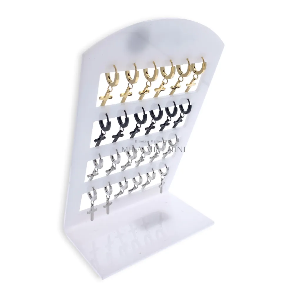 Croce Strass-12Paia Orecchini in Acciaio - OPA450-3