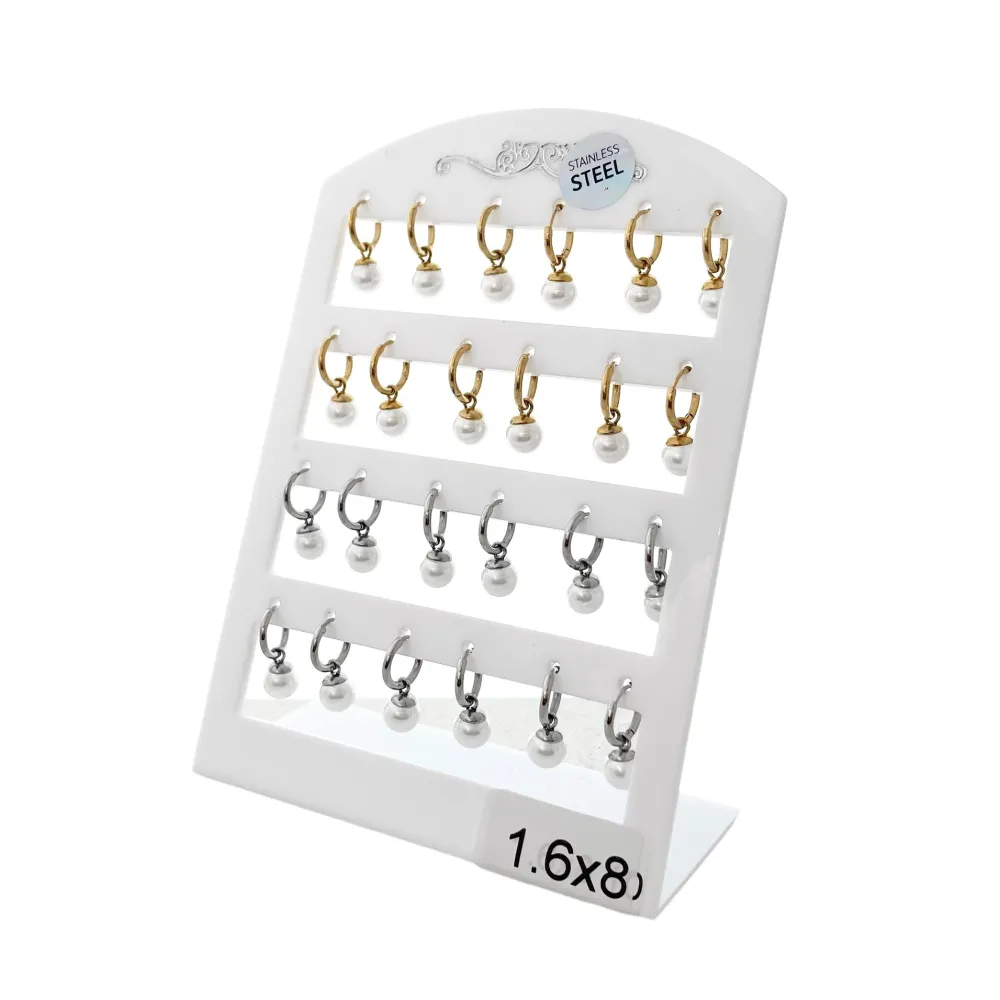 Cerchio 1.60x8mm con Perla-Orecchini in Acciaio - OPA-450-375 1.6x8mm