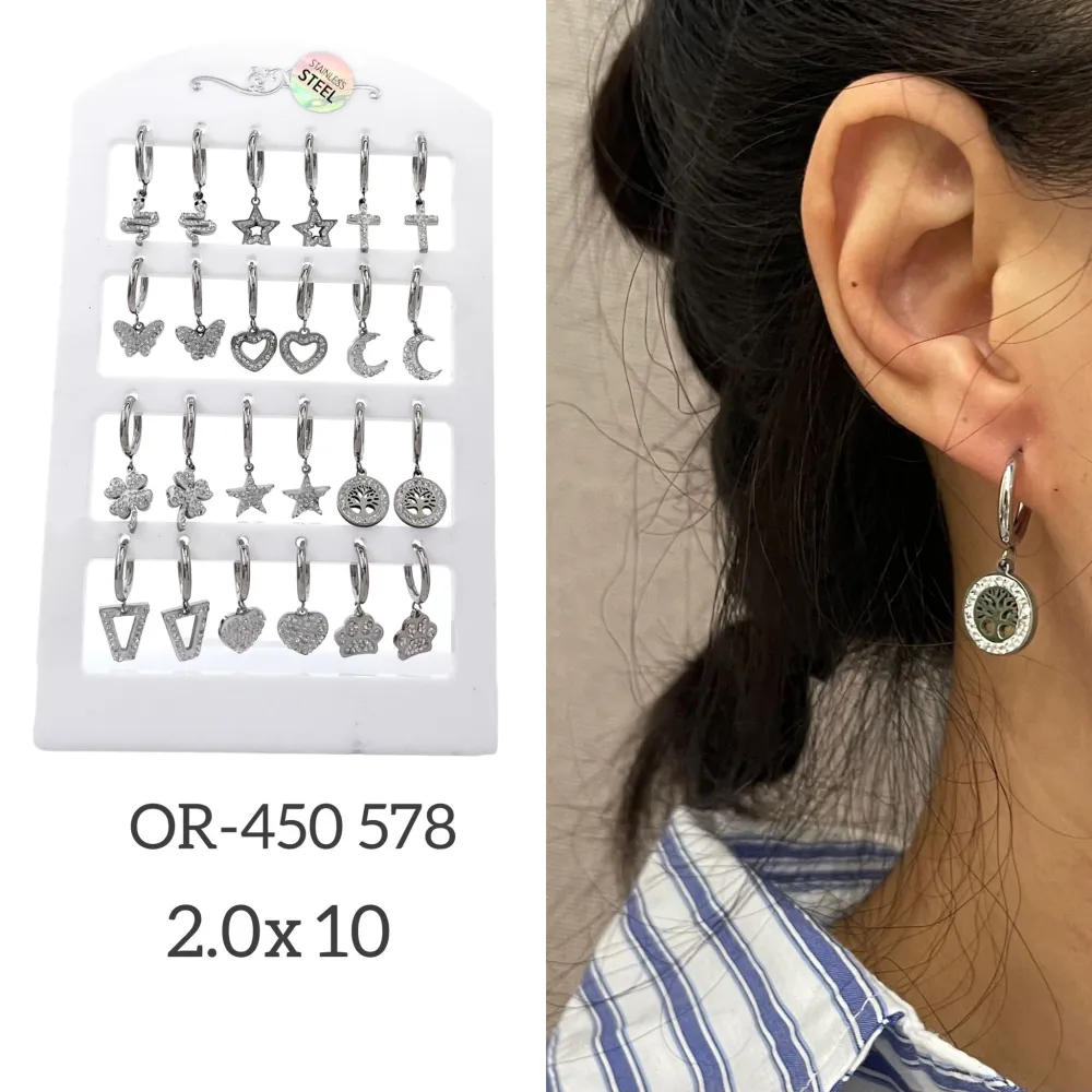 Cerchio con Pendenti Mix-12 Paia Orecchini in Acciaio - OPA-450-578