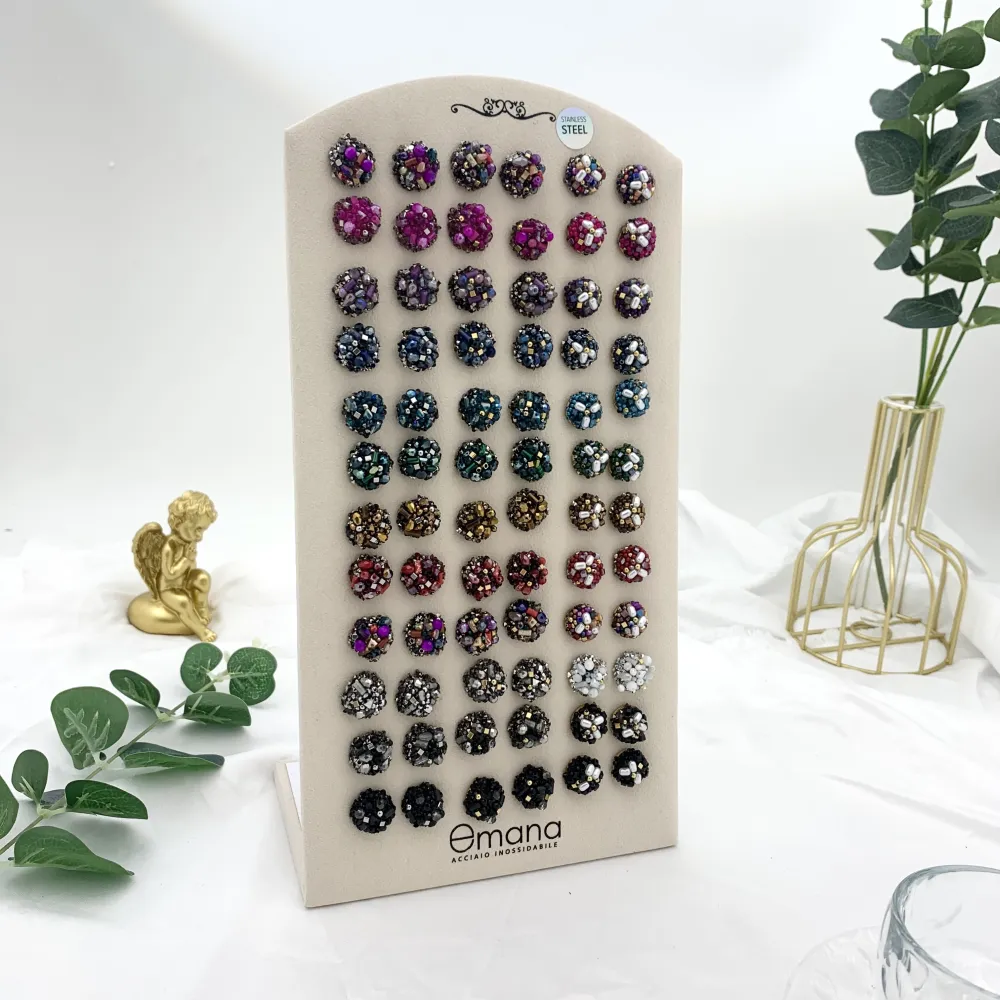 Bottone con Cristalli-36Paia Orecchini a Lobo in Acciaio - OPA-732-124