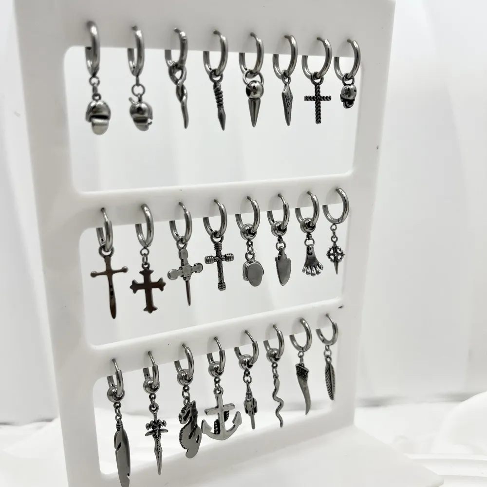 Cerchio con ciondolo-12Paia Orecchini in Acciaio - OPA-751-02