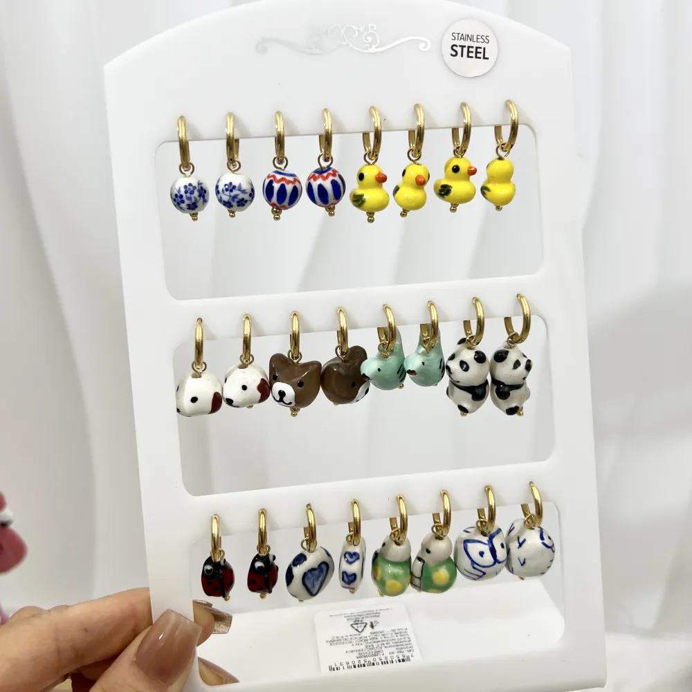 Ciondoli Mix Ceramica -12Paia Orecchini in Acciaio - OPA-762-53