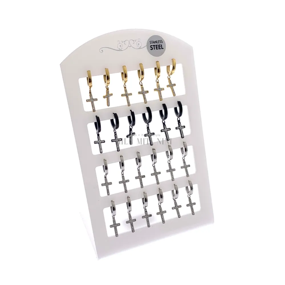 Croce con Strass-Orecchini Cerchio 2x9 in Acciaio - OPAA-450-336 2x9mm