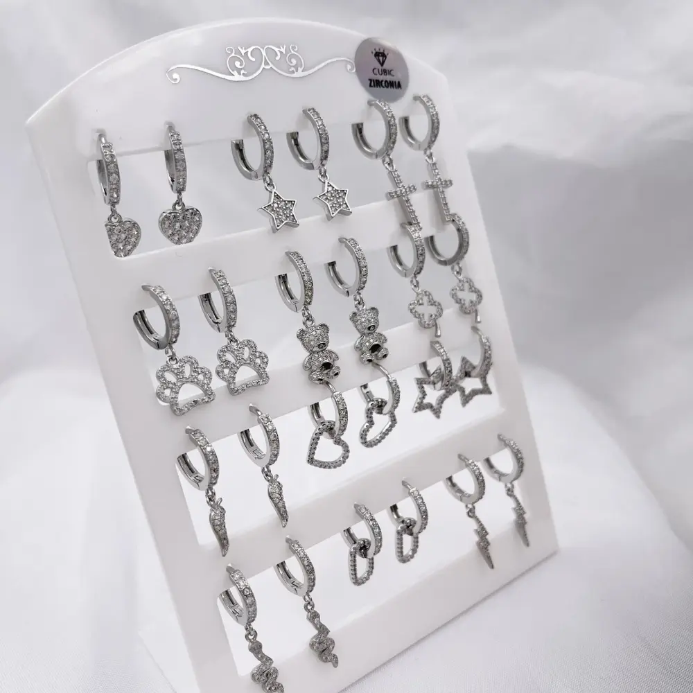 Cerchio con Soggetti Mix-12Paia Orecchini con Zirconia - OPM109-144