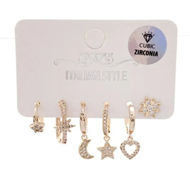 Stella Luna -Set 6Pz Orecchini con Cubic Zirconia - OPM-109-146