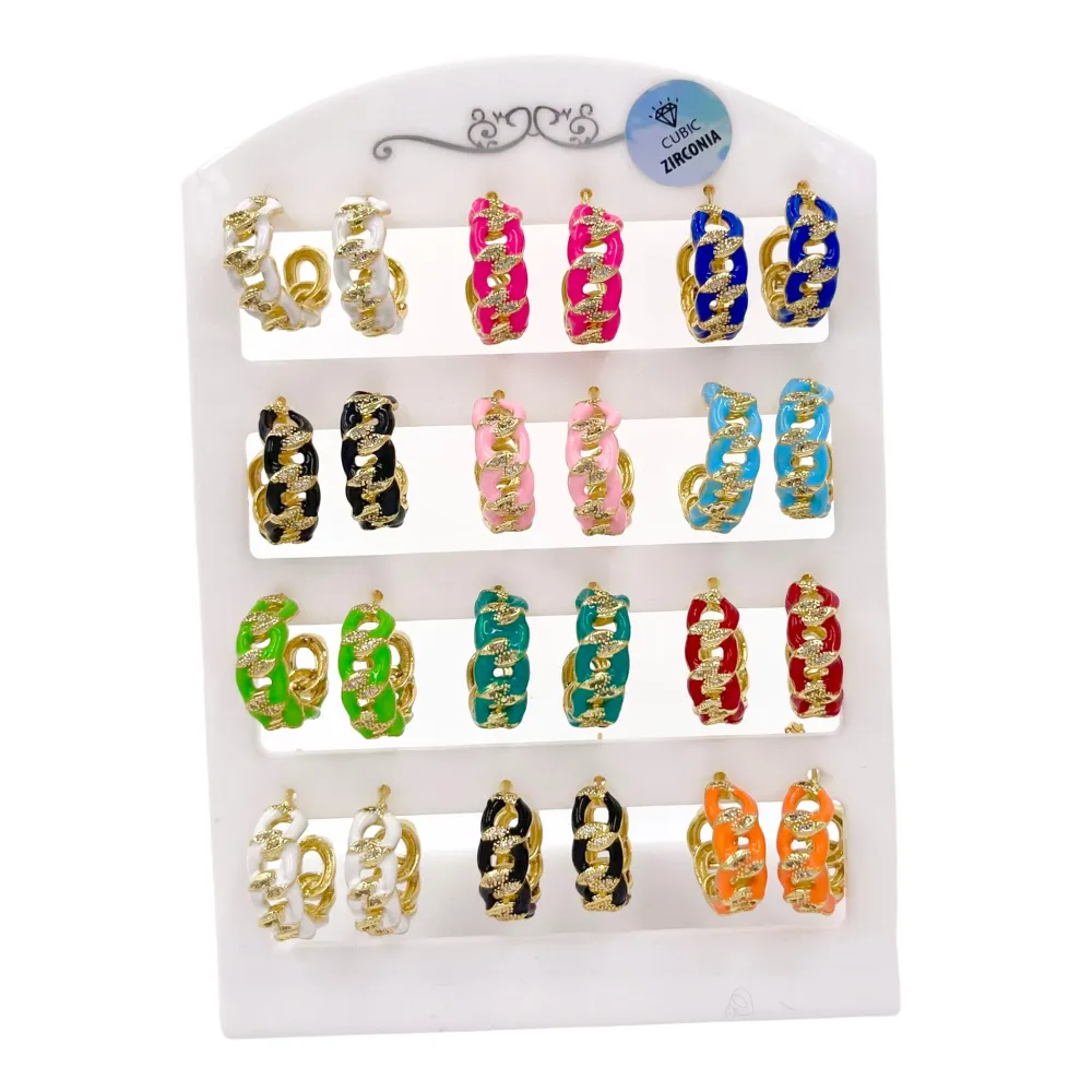 Cerchio Catena Colorato-12 Paia Orecchini con Zirconia - OPM-426-51