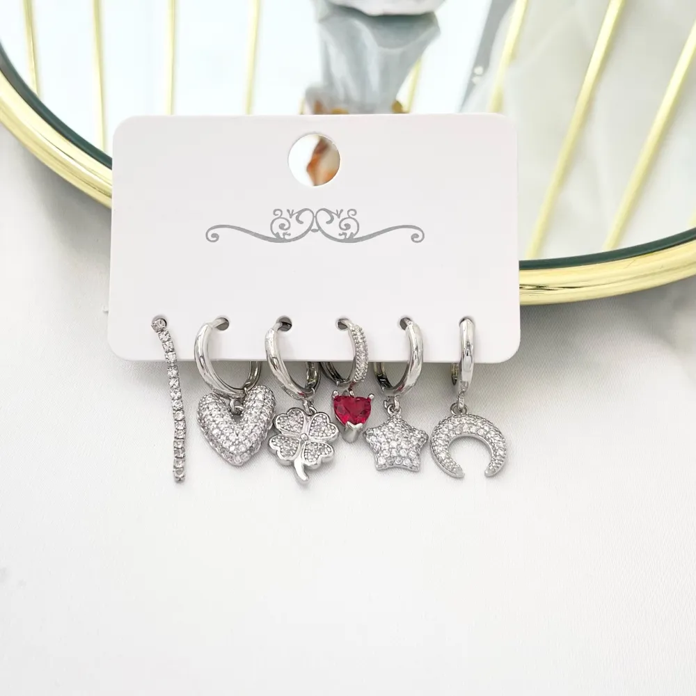 Cuore Quadrifoglio Stella-Set 6pz Orecchini - OPM-520-L41