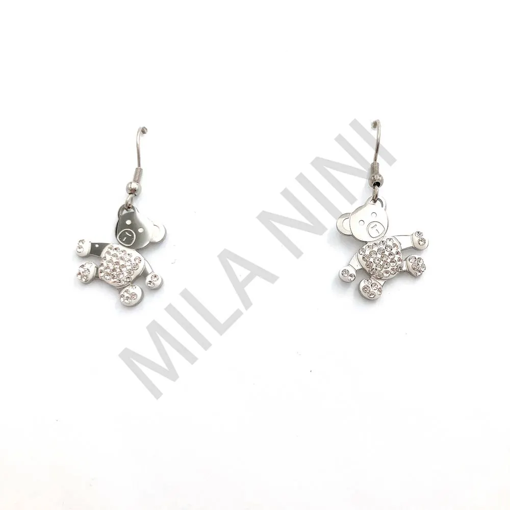 Orecchini pendenti in acciaio orso strass vetro - Orsetti con strass - Orecchini pendenti in acciaio