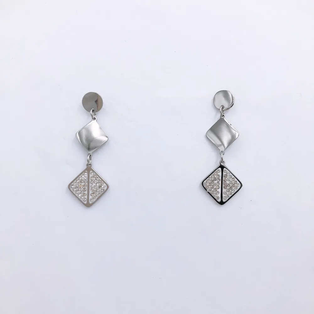 quadrato tre pezzi ciondoli - Rombo tris - Orecchini pendenti in acciaio