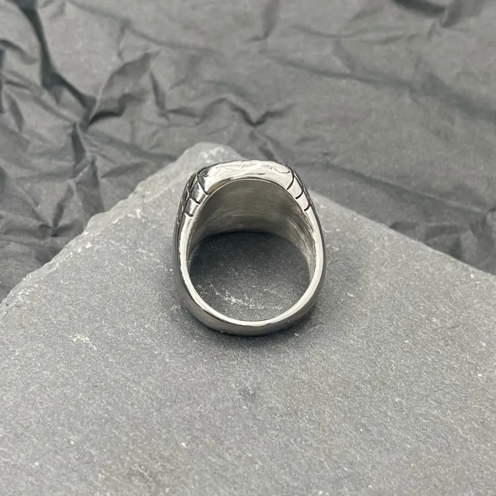 Pietra Quadrata Nera-Anello in Acciaio con Misure - AAM-423-50