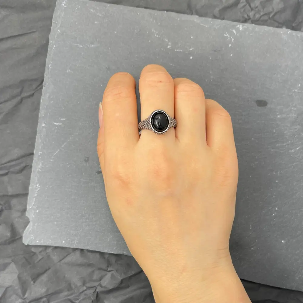 Pietra Nera-Anello in Acciaio con Misure - AAM-518-230