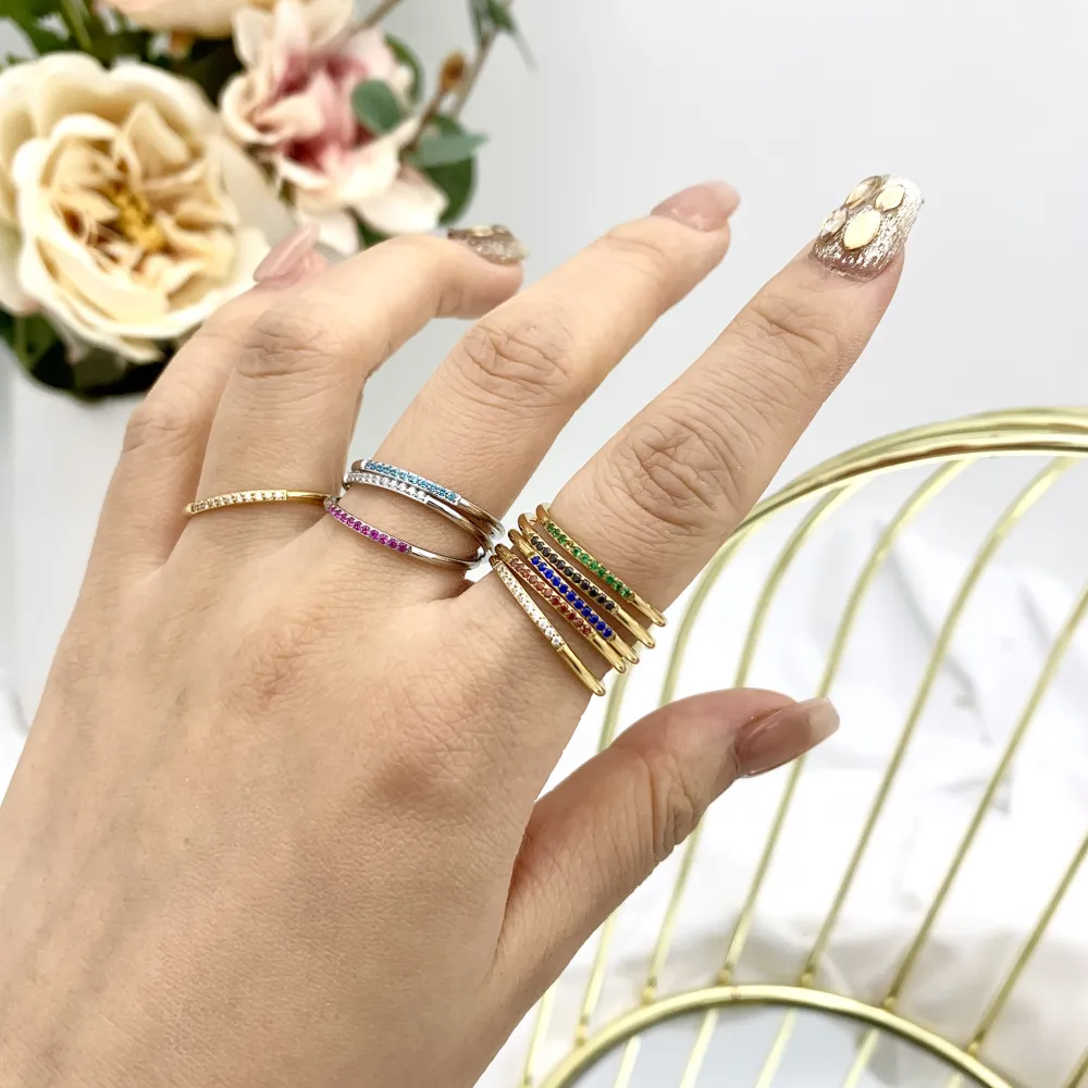 Mezza Fila Zirconia-36Pz Anelli Regolabili in Acciaio - AAR-103-AA2490