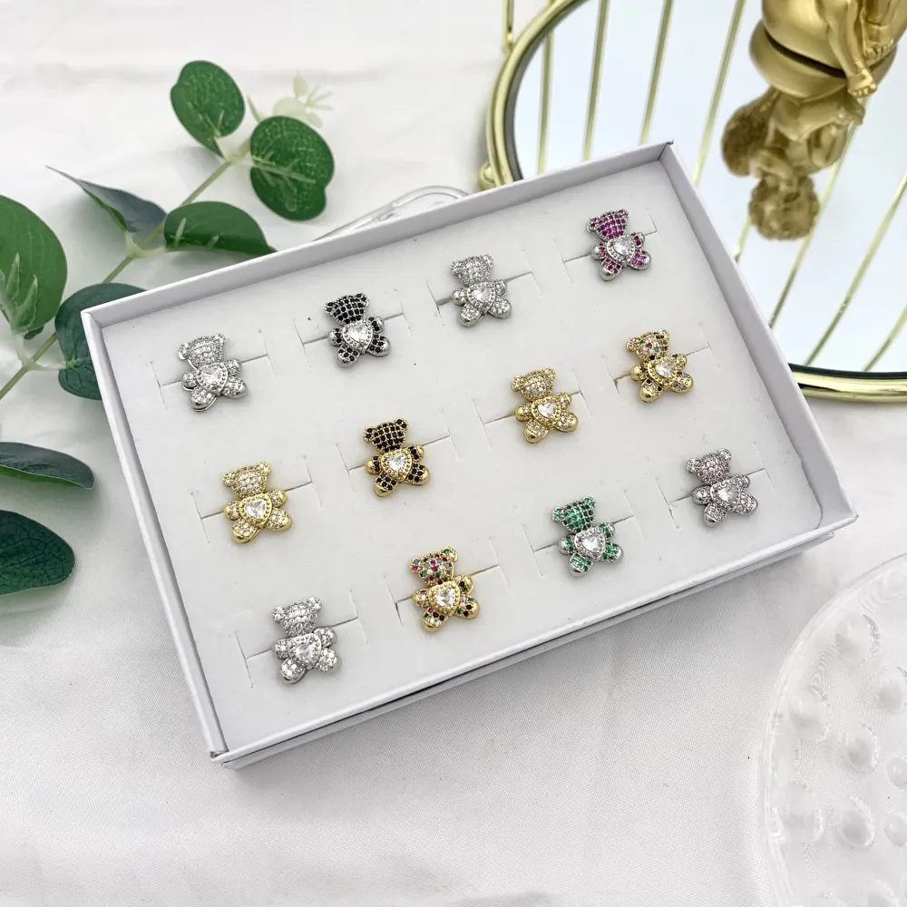 Orsetto Grande con Zirconia-12pz Anelli Regolabili in Acciaio - AAR-103-AA2719R 15mm