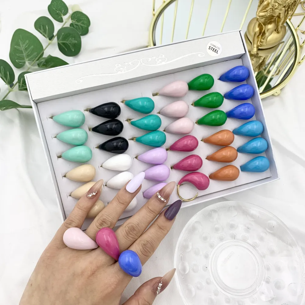 Goccia Smaltata-36pz Anelli Regolabili in Acciaio - AAR-103-AA3317R 36p