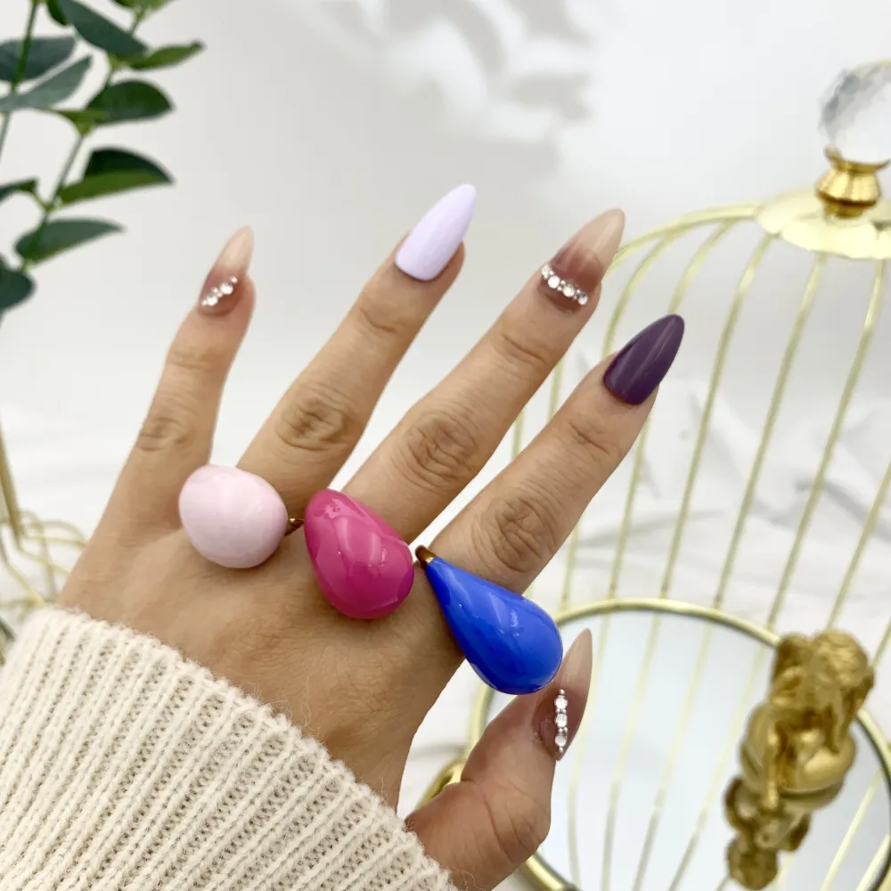 Goccia Smaltata-36pz Anelli Regolabili in Acciaio - AAR-103-AA3317R 36p