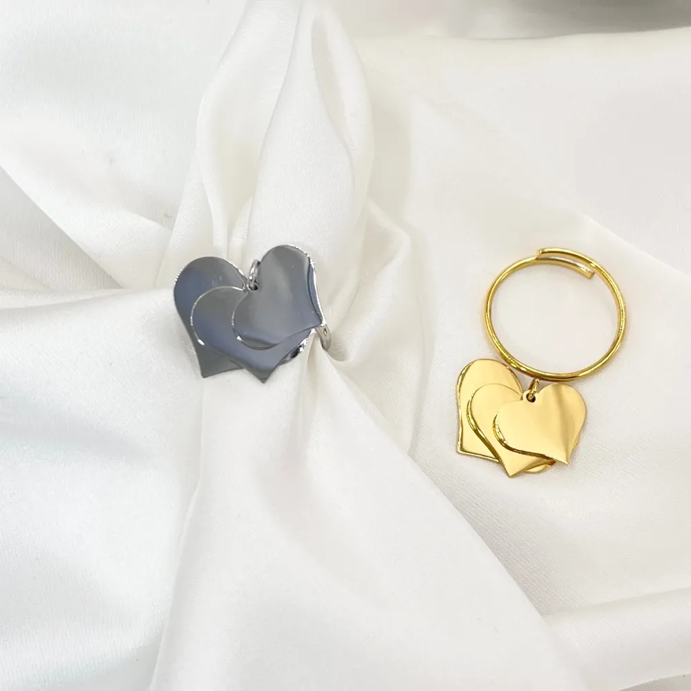 Tre CuoriPendenti-Anello Regolabile in Acciaio - AAR-103-AA4552R