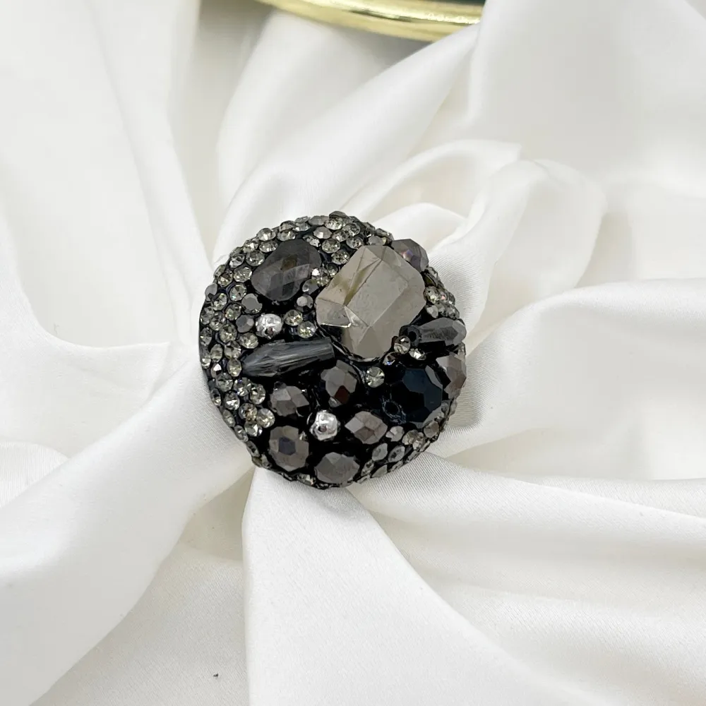 Tondo con Pietrine -Anello Regolabile in Acciaio - AAR-732-341