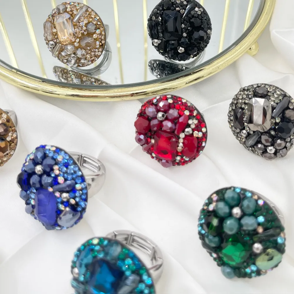 Tondo con Pietrine -Anello Regolabile in Acciaio - AAR-732-341