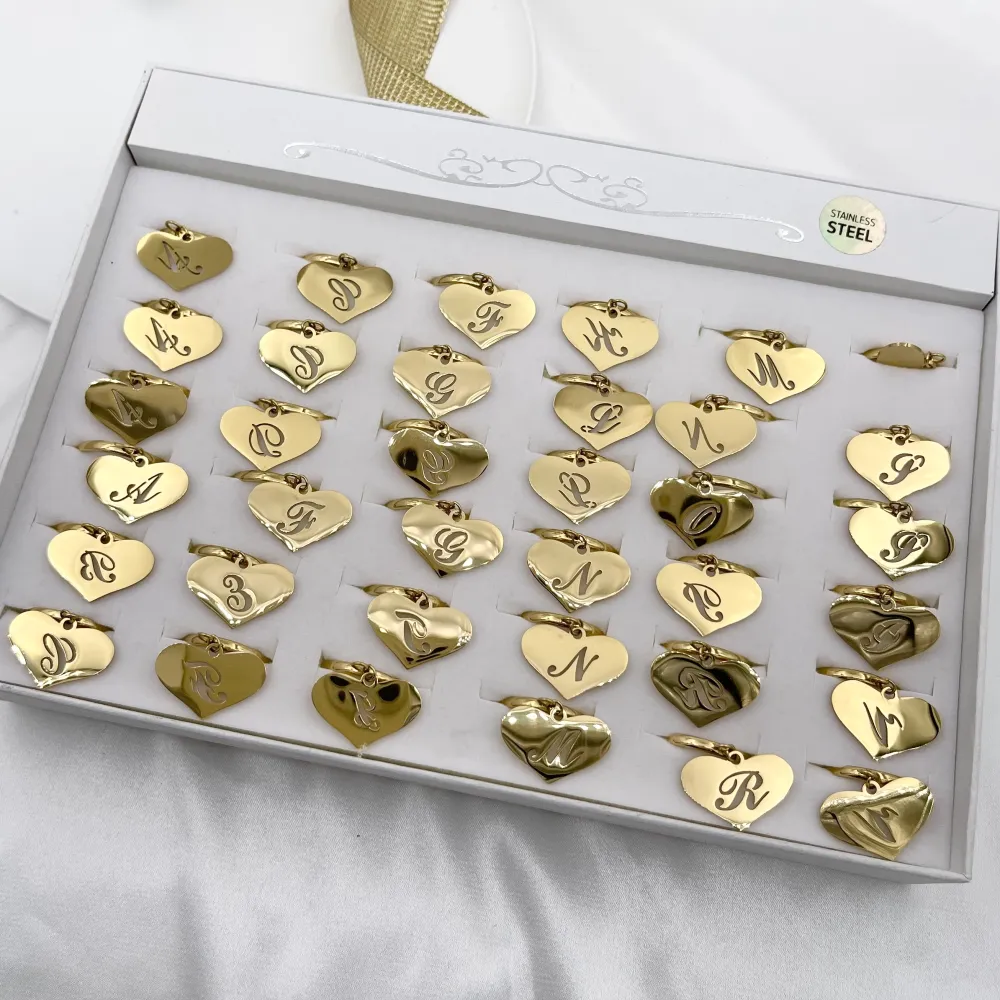 AMR7779-Cuore con Iniziale-36Pz Anelli Regolabile - AMR7779-Cuore con Iniziale-36Pz Anelli Regolabile
