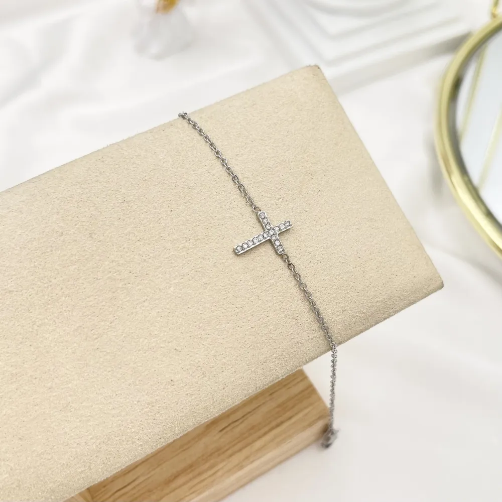 Croce con Zirconia-Bracciale in Acciaio - BAC-103-3977B