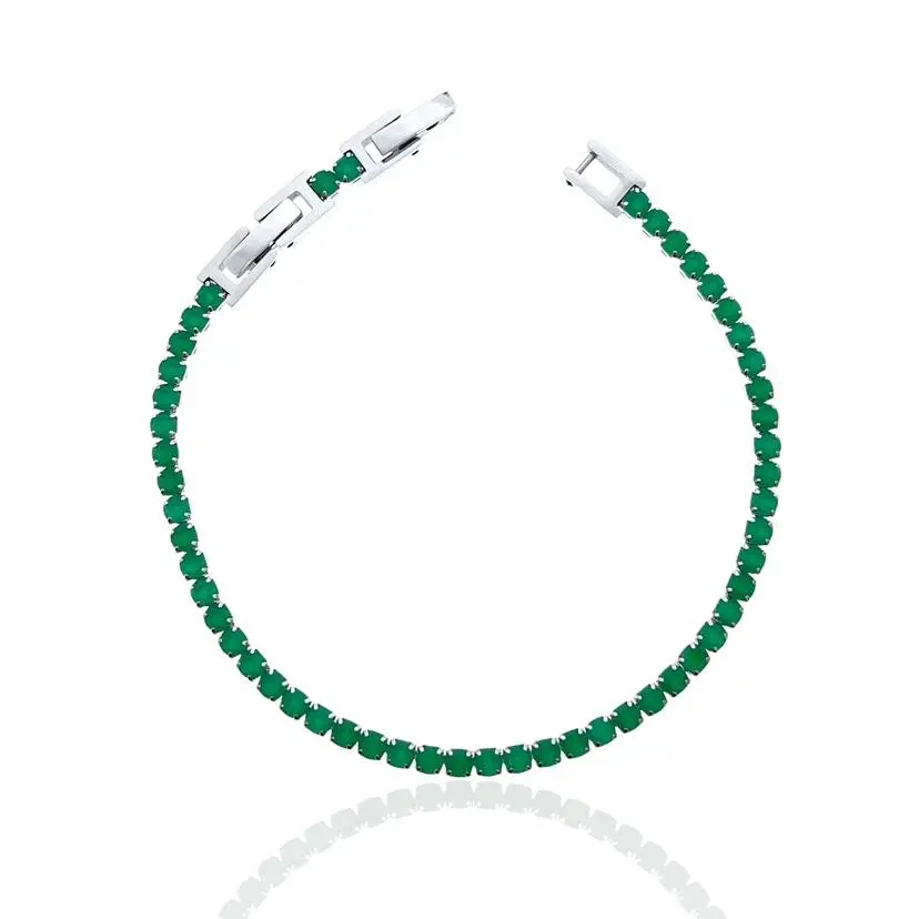 Tenni Acciaio Zirconia 3mm-Bracciale in Acciaio con Chiusura - BAC-103-AA18B-3mm Tennis Acciaio+ZIRCONIA