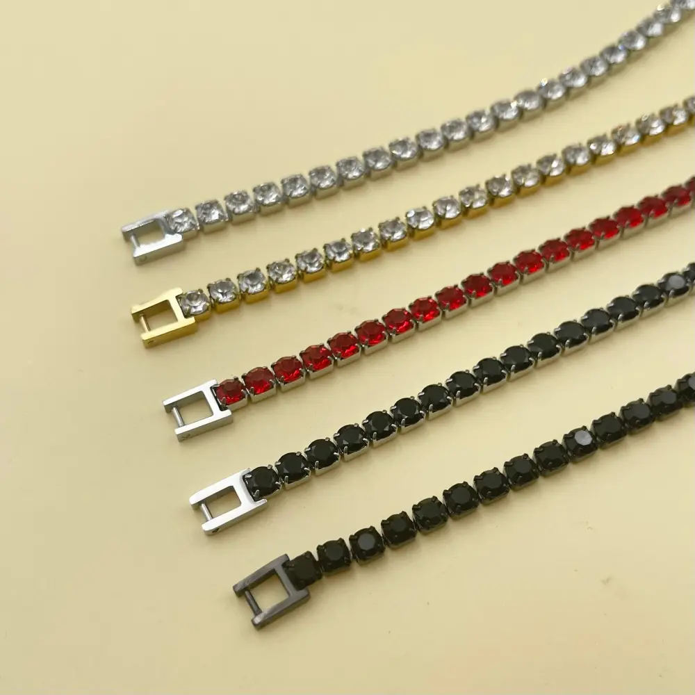 Tenni Acciaio Zirconia 4mm-Bracciale in Acciaio con Chiusura - BAC-103-AA18B-4mm Tennis Acciaio+Zirconia