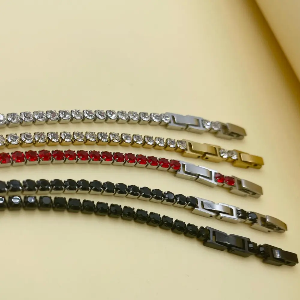 Tenni Acciaio Zirconia 4mm-Bracciale in Acciaio con Chiusura - BAC-103-AA18B-4mm Tennis Acciaio+Zirconia