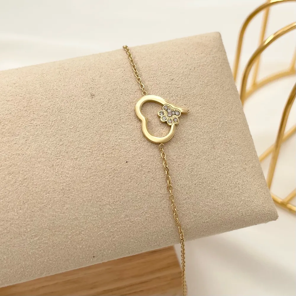 Cuore con Zampa-Bracciale in Acciaio - BAC-103-AA2431B