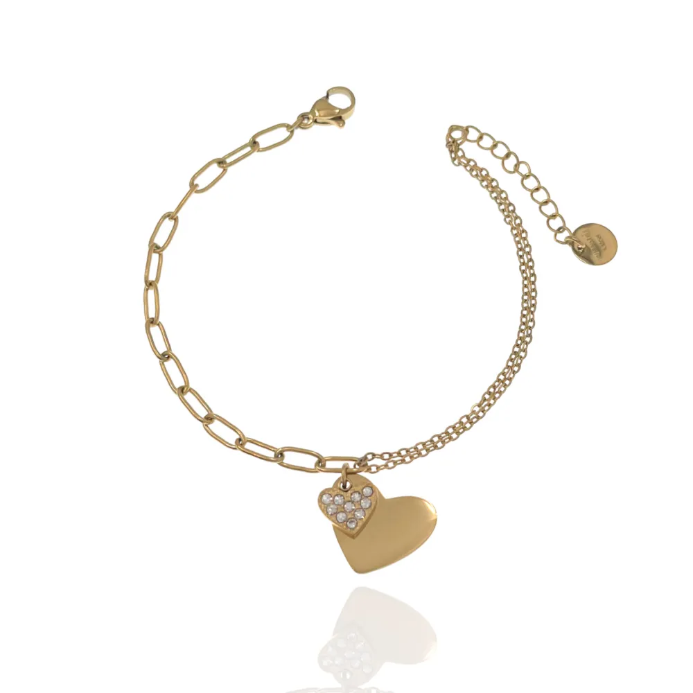 Cuore con Strass-Bracciale in Acciaio - BAC-103-AA2443B