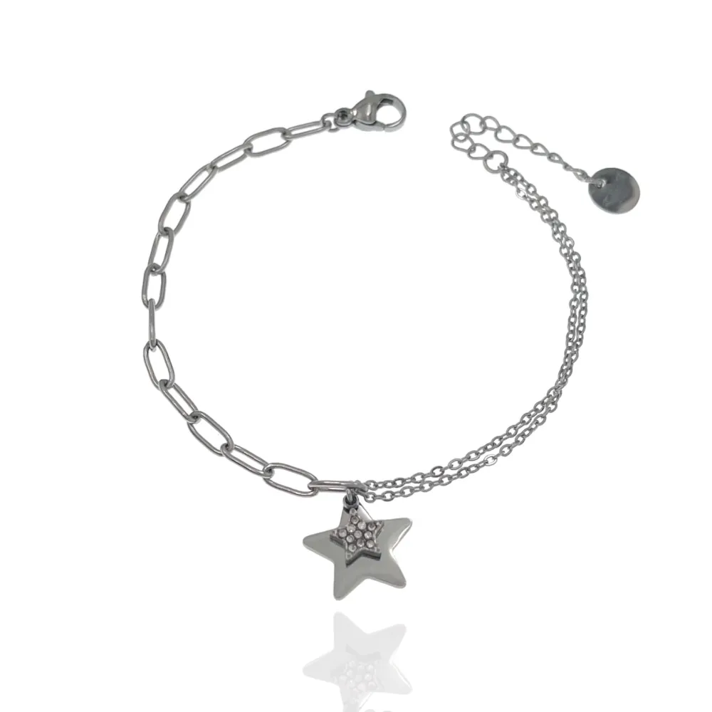 Stella con Strass-Bracciale in Acciaio - BAC-103-AA2444B