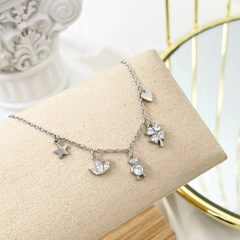 Orsetto Quadrifoglio -Bracciale in Acciaio con Chiusura - BAC-103-AA2781B