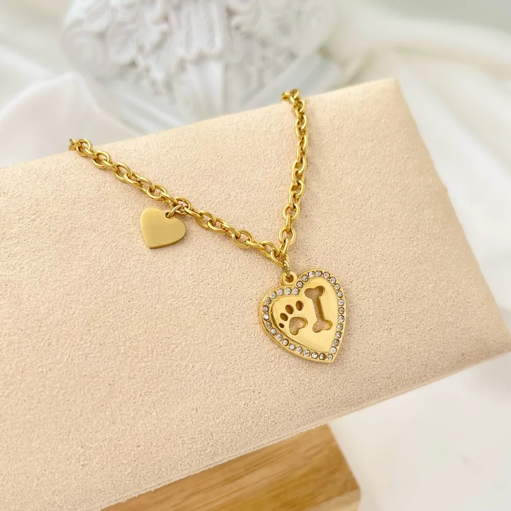 Cuore con Zampa -Bracciale in Acciaio con Chiusura - BAC-103-AA2857B