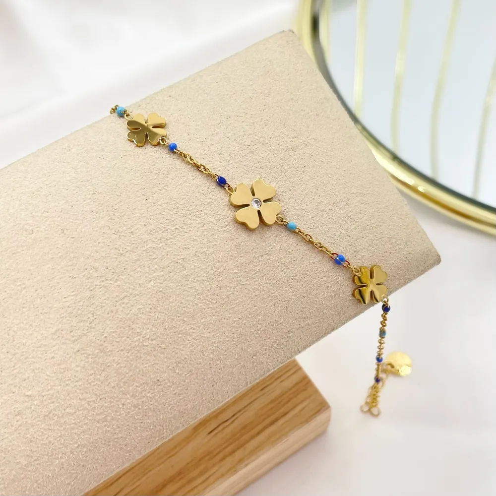 Quadrifoglio-Bracciale Smaltato in Acciaio - BAC-103-AA3446B