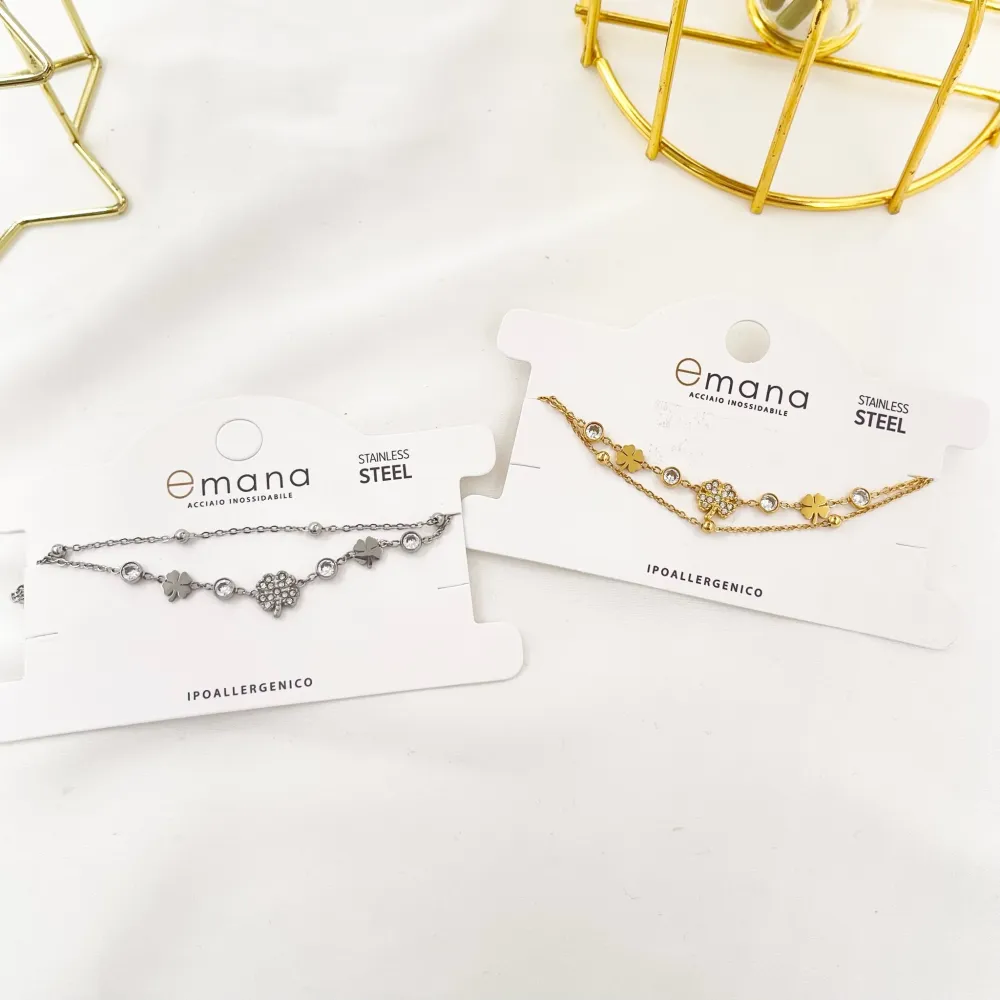 Doppio con Quadrifoglio-Bracciale in Acciaio - BAC-103-AA3459B