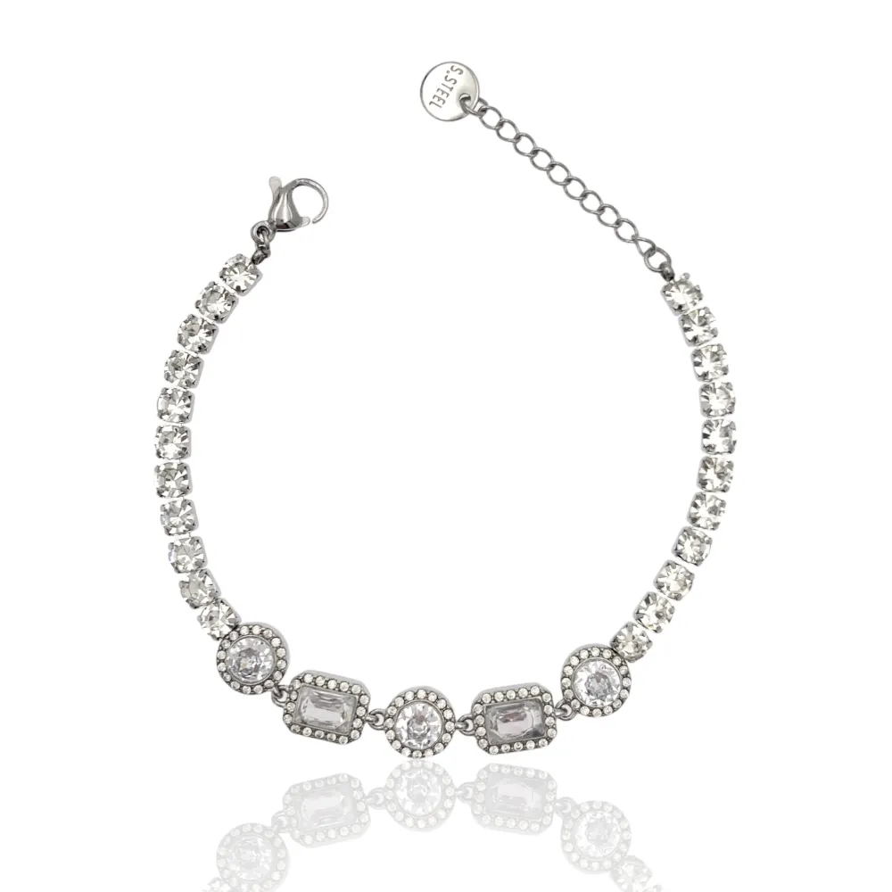 Tennis con Cipollona e Rettangolare-Bracciale in Acciaio - BAC-103-AA4212B