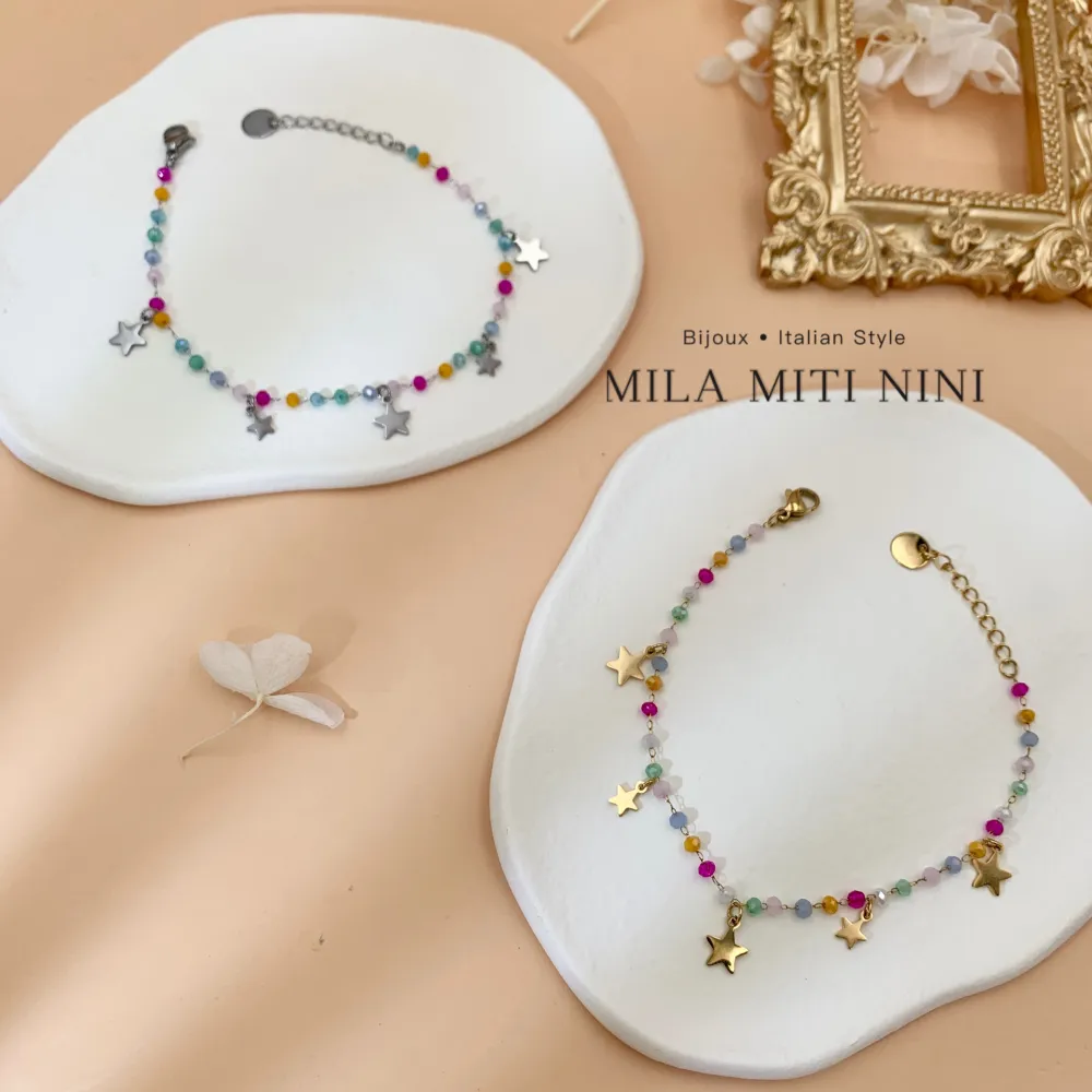 Perline Colorate con Stella-Bracciale in Acciaio con Chiusura - BAC-103-AA421B