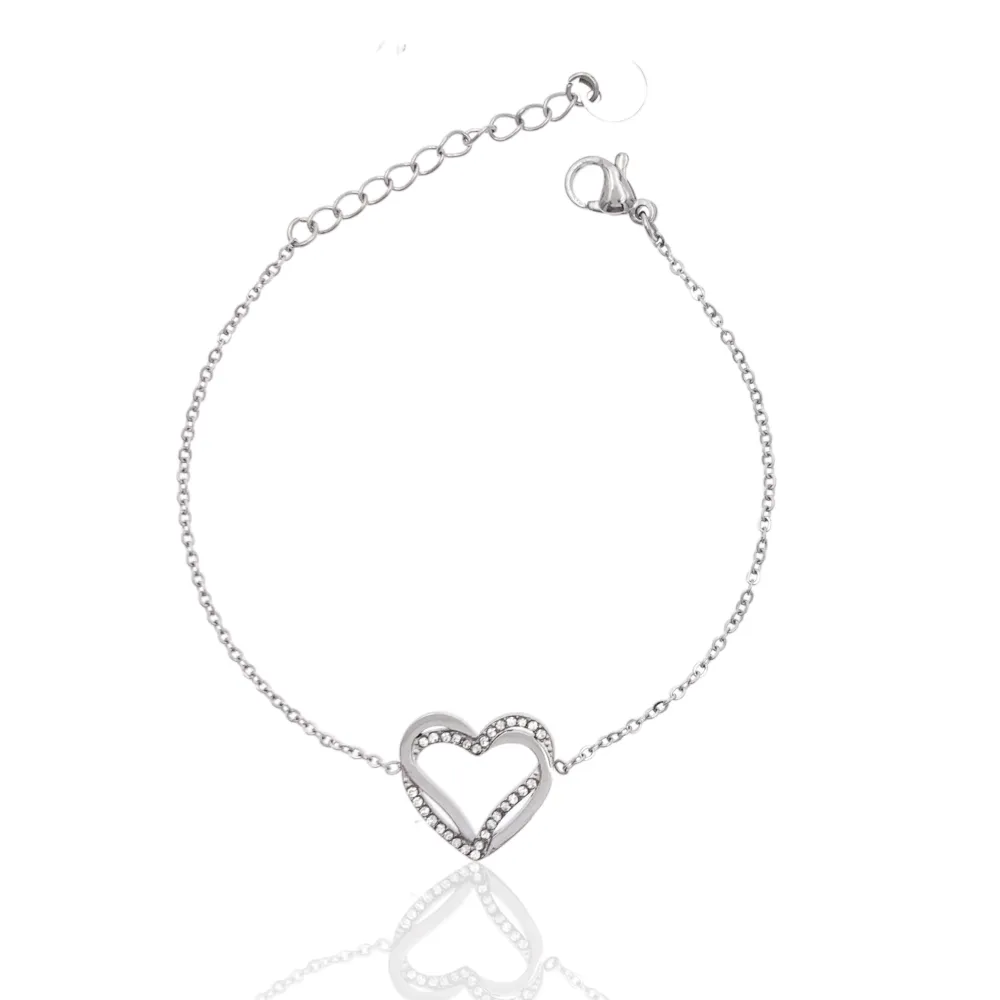 Cuore fine con Zirconia-Bracciale in Acciaio con Chiusura - BAC-103-AA4304B