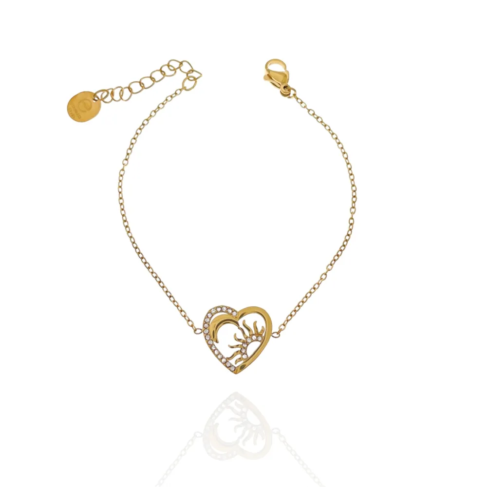 Cuore con Sole e Luna-Bracciale in Acciaio - BAC-103-AA4355B