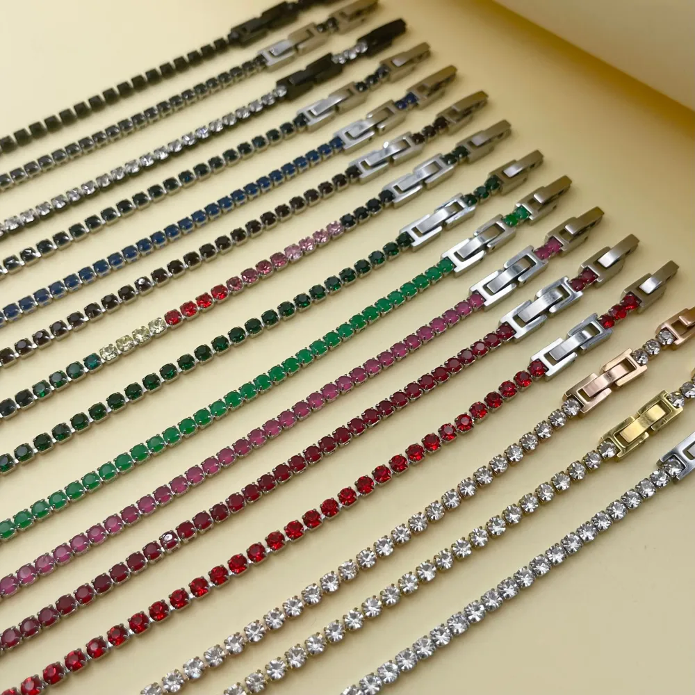 Tenni Acciaio Strass 3mm-Bracciale in Acciaio con Chiusura - BAC-413-040-3mm