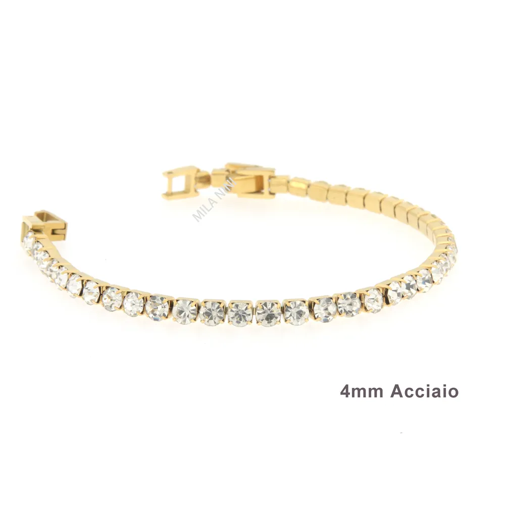 Tennis 4mm Acciaio+VETRO- Bracciale con Chiusura in Acciaio - BAC-413-040 4mm Tennis  Acciaio+VETRO